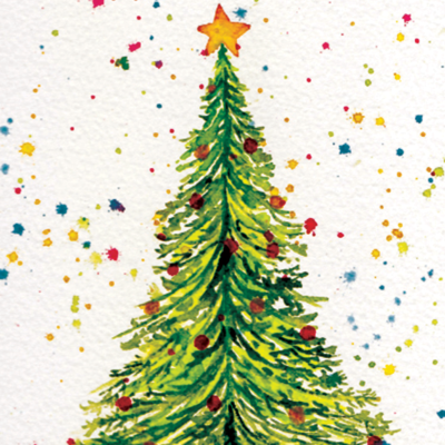 Watercolor painted Christmas Holiday Card