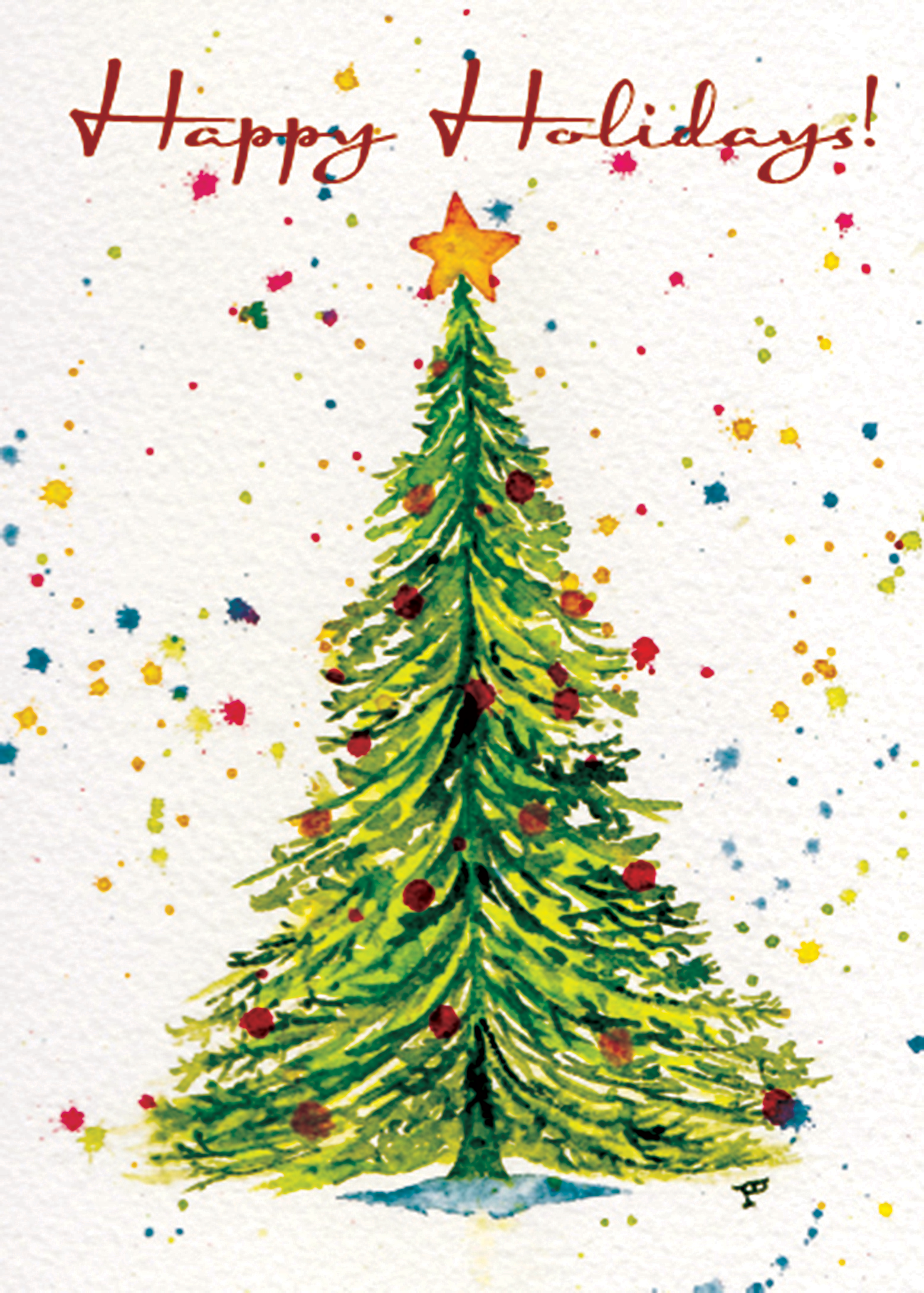 Watercolor painted Christmas Holiday Card